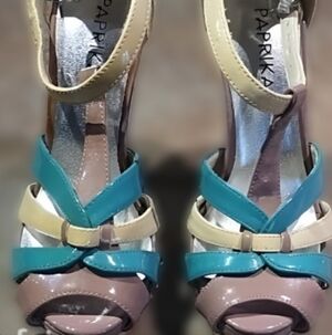 Paprika Blue and Cream Strappy Heels